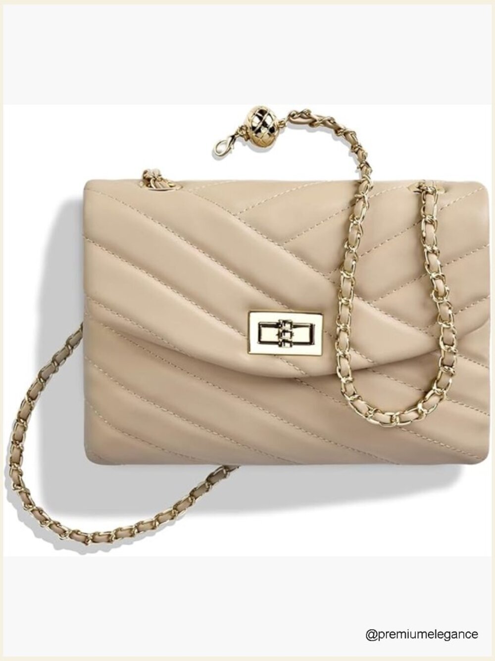 Quilted Crossbody Purse with Gold Chain, Faux Leather